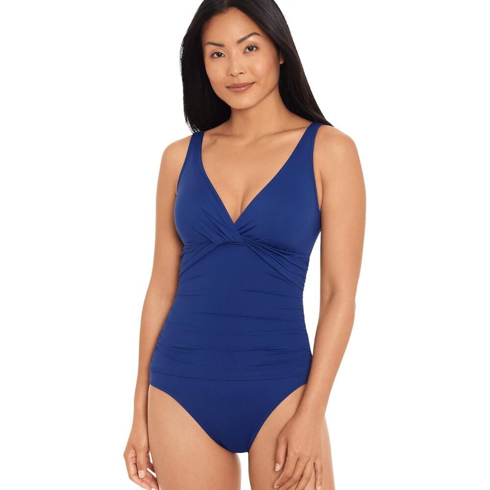 LAUREN Ralph Lauren Beach Club Solids Twist Over-the-Shoulder Underwire One-Piec